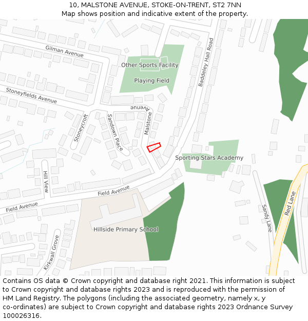 10, MALSTONE AVENUE, STOKE-ON-TRENT, ST2 7NN: Location map and indicative extent of plot