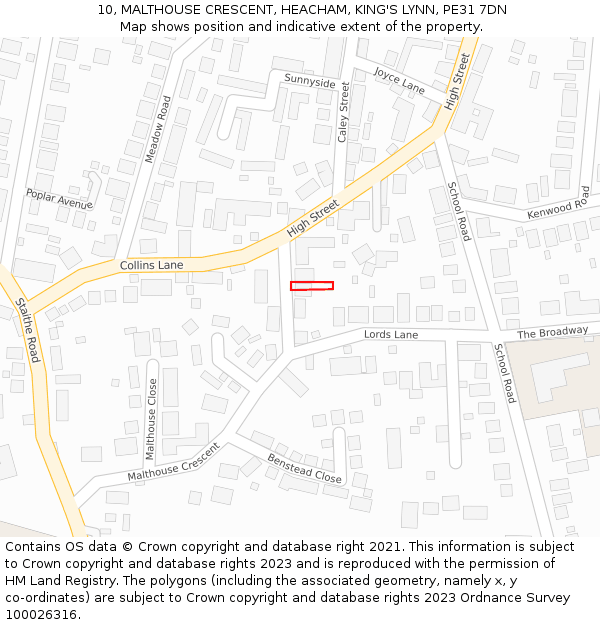10, MALTHOUSE CRESCENT, HEACHAM, KING'S LYNN, PE31 7DN: Location map and indicative extent of plot
