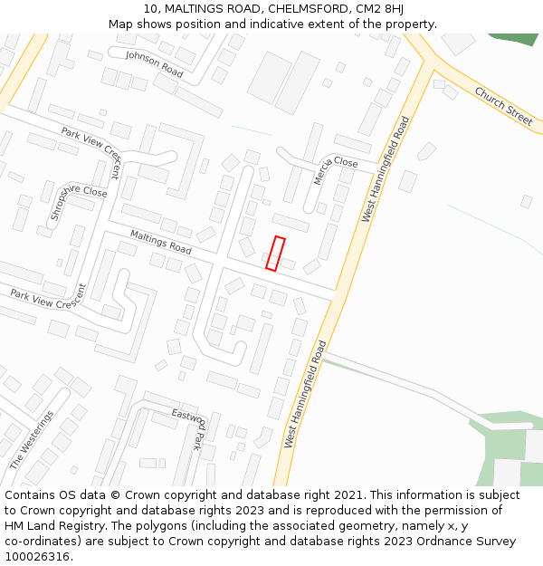 10, MALTINGS ROAD, CHELMSFORD, CM2 8HJ: Location map and indicative extent of plot