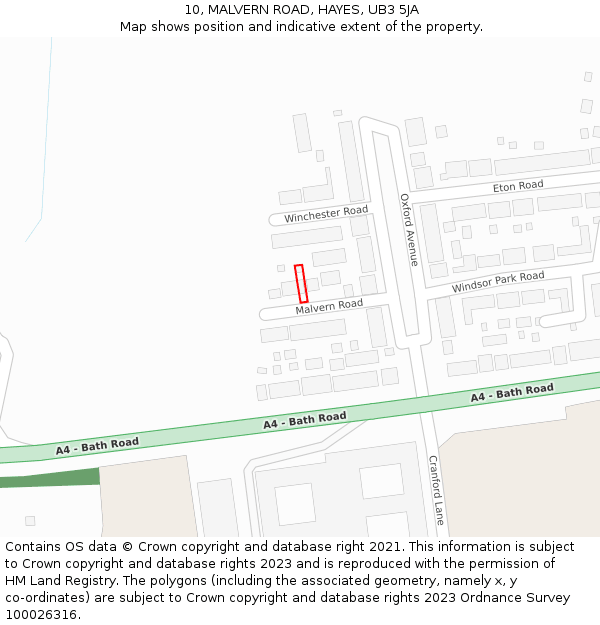 10, MALVERN ROAD, HAYES, UB3 5JA: Location map and indicative extent of plot