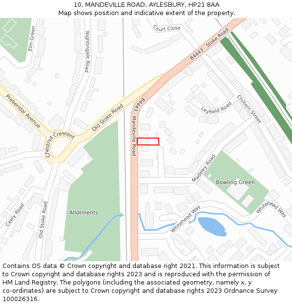 10, MANDEVILLE ROAD, AYLESBURY, HP21 8AA: Location map and indicative extent of plot