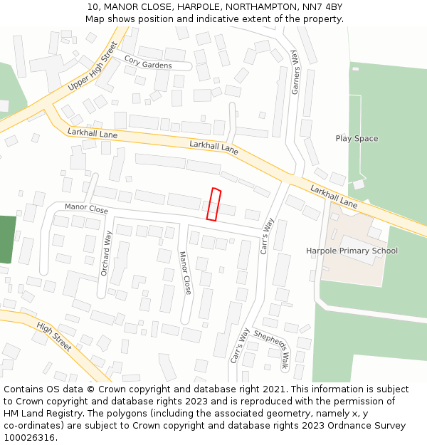 10, MANOR CLOSE, HARPOLE, NORTHAMPTON, NN7 4BY: Location map and indicative extent of plot