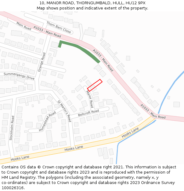 10, MANOR ROAD, THORNGUMBALD, HULL, HU12 9PX: Location map and indicative extent of plot