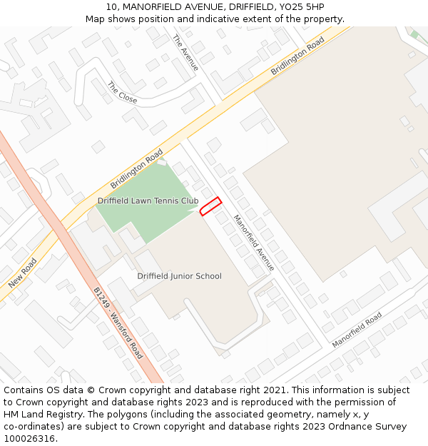 10, MANORFIELD AVENUE, DRIFFIELD, YO25 5HP: Location map and indicative extent of plot
