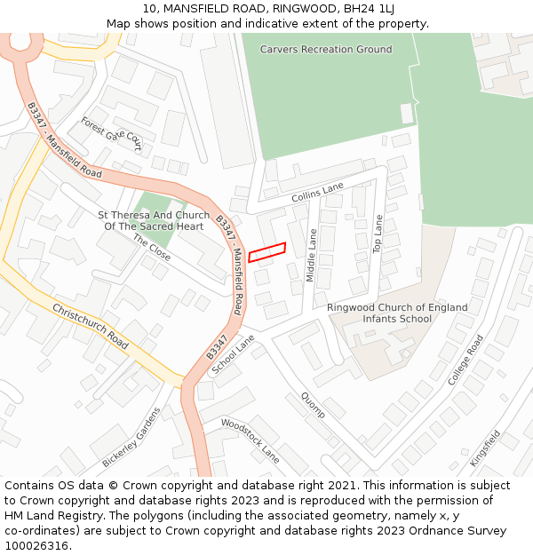 10, MANSFIELD ROAD, RINGWOOD, BH24 1LJ: Location map and indicative extent of plot