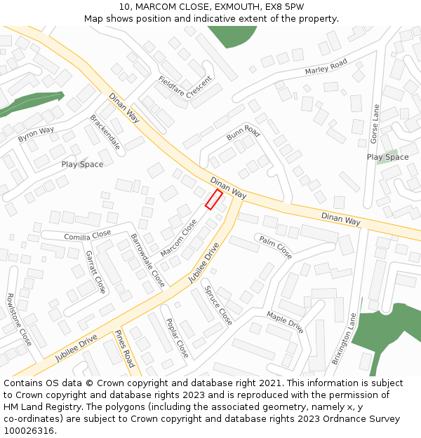 10, MARCOM CLOSE, EXMOUTH, EX8 5PW: Location map and indicative extent of plot