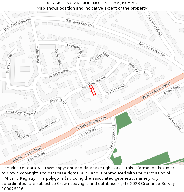 10, MARDLING AVENUE, NOTTINGHAM, NG5 5UG: Location map and indicative extent of plot