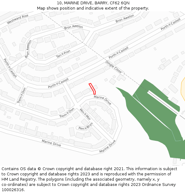 10, MARINE DRIVE, BARRY, CF62 6QN: Location map and indicative extent of plot