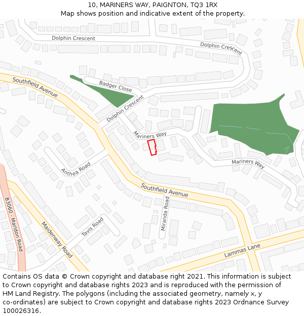 10, MARINERS WAY, PAIGNTON, TQ3 1RX: Location map and indicative extent of plot