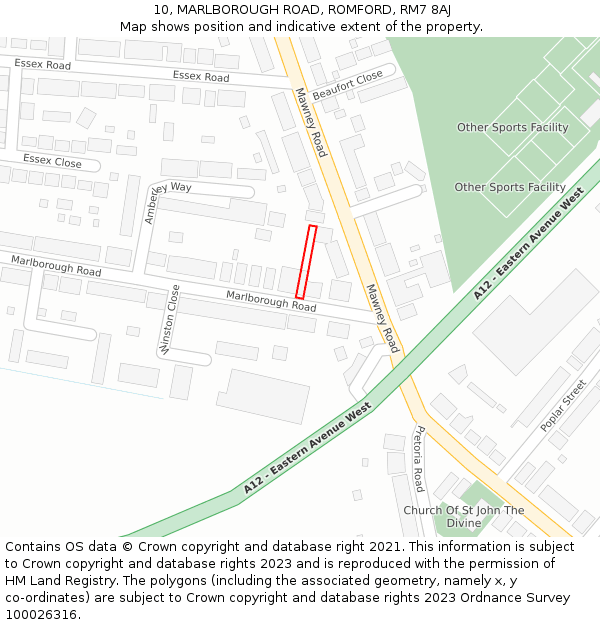 10, MARLBOROUGH ROAD, ROMFORD, RM7 8AJ: Location map and indicative extent of plot