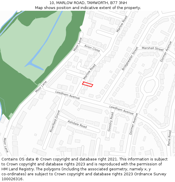 10, MARLOW ROAD, TAMWORTH, B77 3NH: Location map and indicative extent of plot