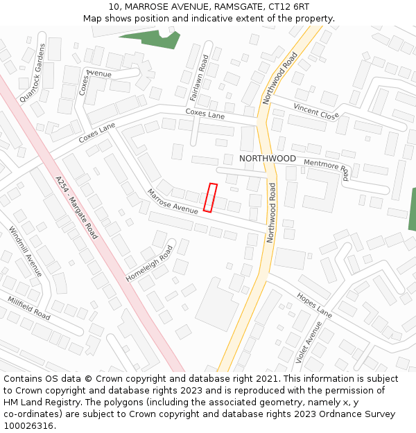 10, MARROSE AVENUE, RAMSGATE, CT12 6RT: Location map and indicative extent of plot