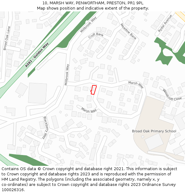10, MARSH WAY, PENWORTHAM, PRESTON, PR1 9PL: Location map and indicative extent of plot