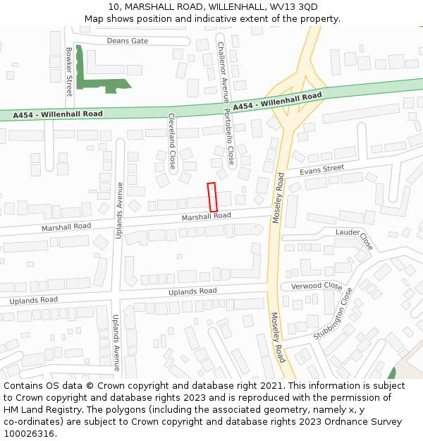 10, MARSHALL ROAD, WILLENHALL, WV13 3QD: Location map and indicative extent of plot