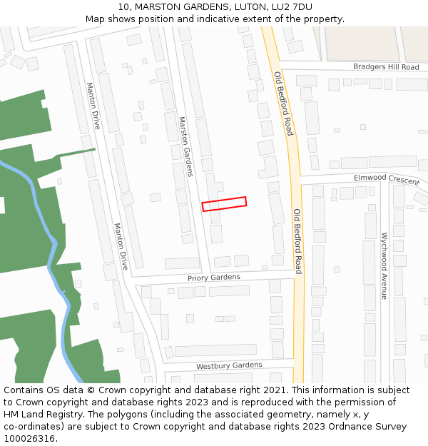 10, MARSTON GARDENS, LUTON, LU2 7DU: Location map and indicative extent of plot