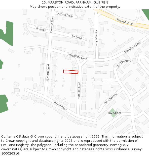 10, MARSTON ROAD, FARNHAM, GU9 7BN: Location map and indicative extent of plot