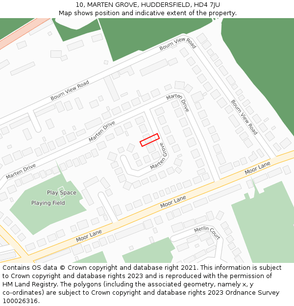 10, MARTEN GROVE, HUDDERSFIELD, HD4 7JU: Location map and indicative extent of plot
