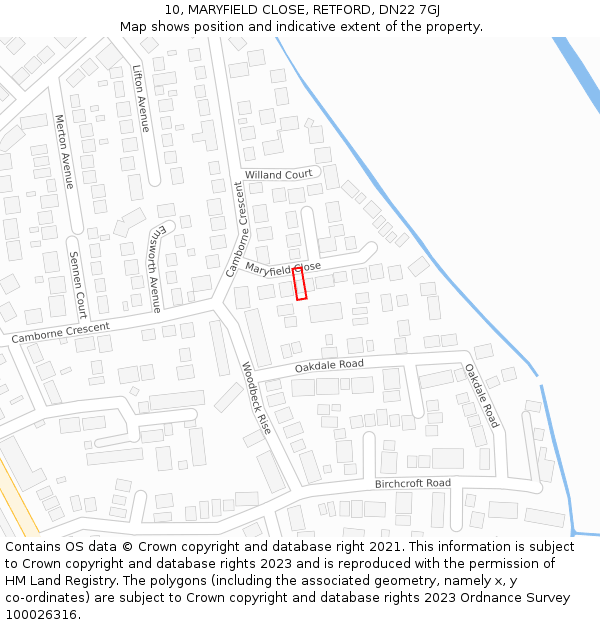 10, MARYFIELD CLOSE, RETFORD, DN22 7GJ: Location map and indicative extent of plot