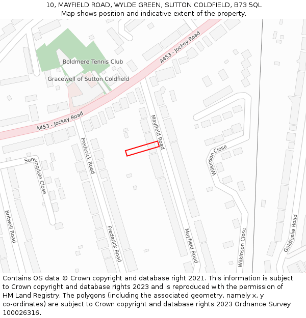 10, MAYFIELD ROAD, WYLDE GREEN, SUTTON COLDFIELD, B73 5QL: Location map and indicative extent of plot