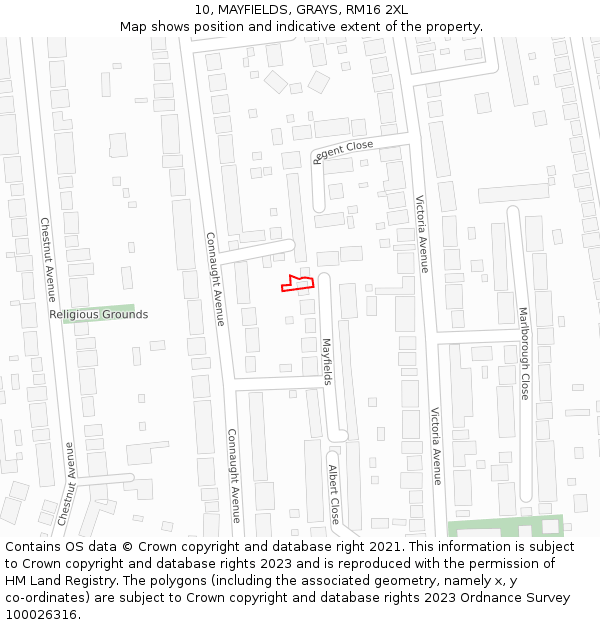 10, MAYFIELDS, GRAYS, RM16 2XL: Location map and indicative extent of plot