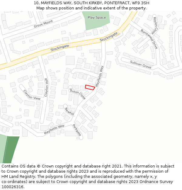 10, MAYFIELDS WAY, SOUTH KIRKBY, PONTEFRACT, WF9 3SH: Location map and indicative extent of plot
