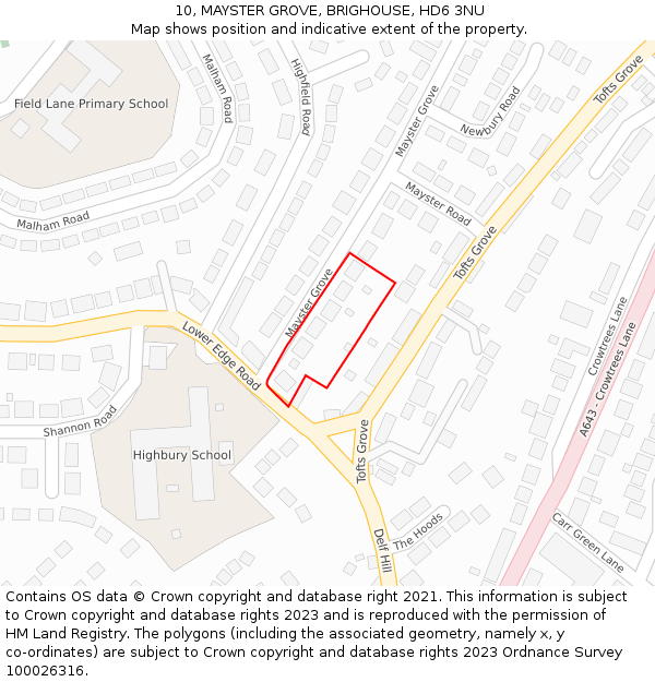 10, MAYSTER GROVE, BRIGHOUSE, HD6 3NU: Location map and indicative extent of plot