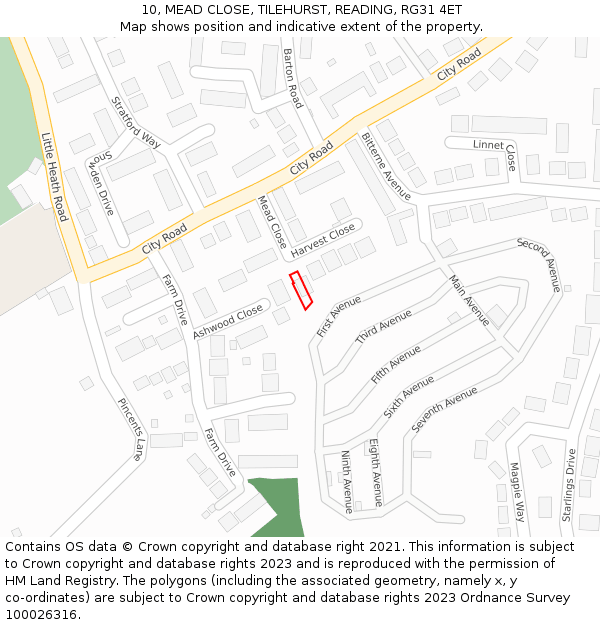 10, MEAD CLOSE, TILEHURST, READING, RG31 4ET: Location map and indicative extent of plot