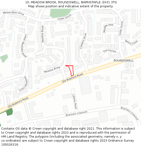 10, MEADOW BROOK, ROUNDSWELL, BARNSTAPLE, EX31 3TG: Location map and indicative extent of plot