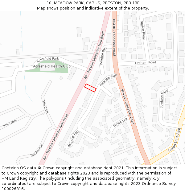 10, MEADOW PARK, CABUS, PRESTON, PR3 1RE: Location map and indicative extent of plot