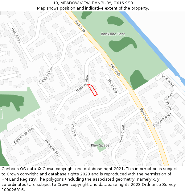 10, MEADOW VIEW, BANBURY, OX16 9SR: Location map and indicative extent of plot