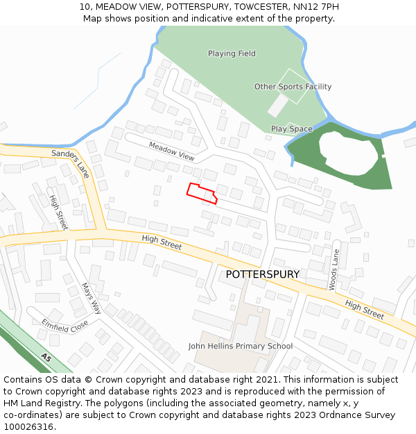 10, MEADOW VIEW, POTTERSPURY, TOWCESTER, NN12 7PH: Location map and indicative extent of plot
