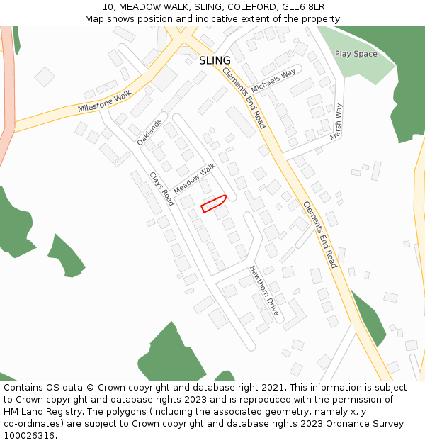 10, MEADOW WALK, SLING, COLEFORD, GL16 8LR: Location map and indicative extent of plot