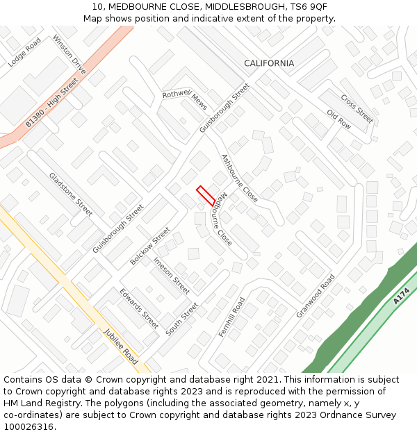 10, MEDBOURNE CLOSE, MIDDLESBROUGH, TS6 9QF: Location map and indicative extent of plot