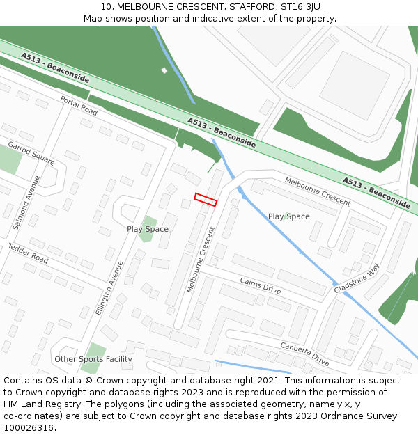 10, MELBOURNE CRESCENT, STAFFORD, ST16 3JU: Location map and indicative extent of plot