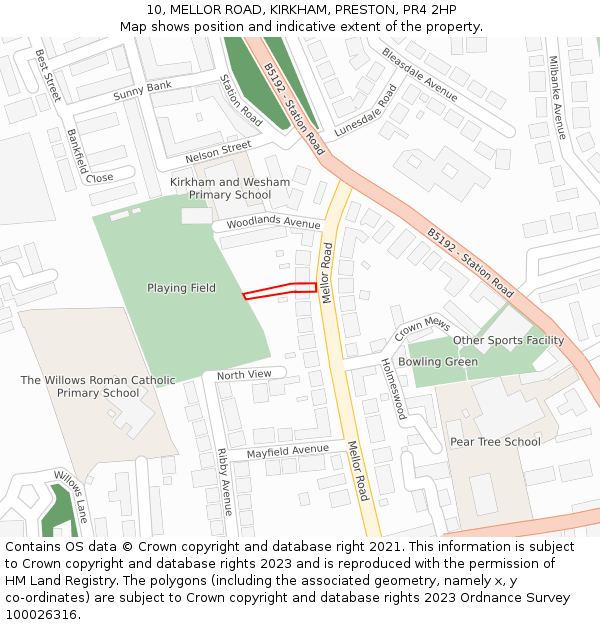 10, MELLOR ROAD, KIRKHAM, PRESTON, PR4 2HP: Location map and indicative extent of plot