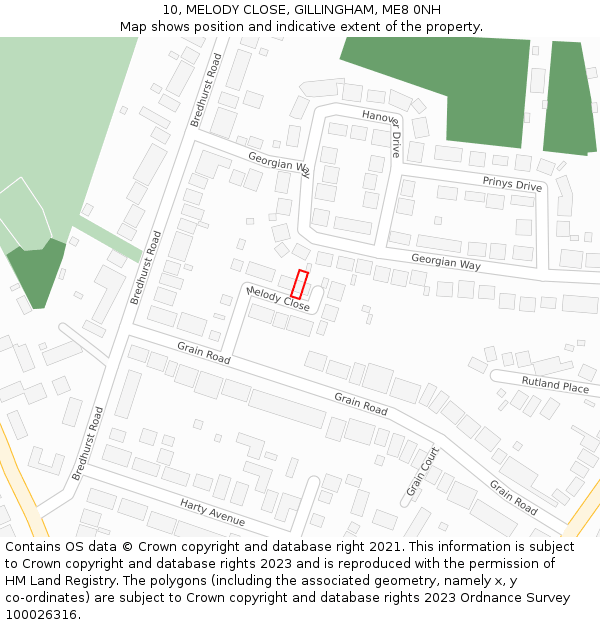 10, MELODY CLOSE, GILLINGHAM, ME8 0NH: Location map and indicative extent of plot