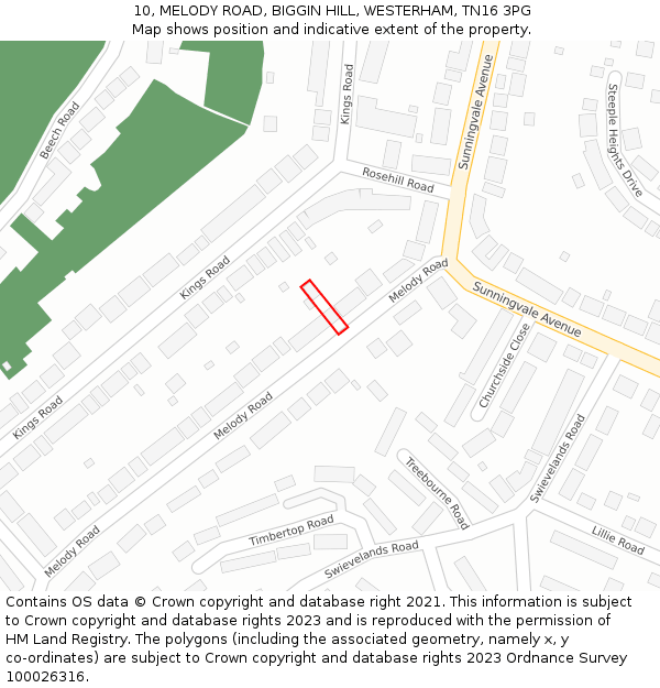 10, MELODY ROAD, BIGGIN HILL, WESTERHAM, TN16 3PG: Location map and indicative extent of plot