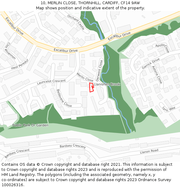 10, MERLIN CLOSE, THORNHILL, CARDIFF, CF14 9AW: Location map and indicative extent of plot