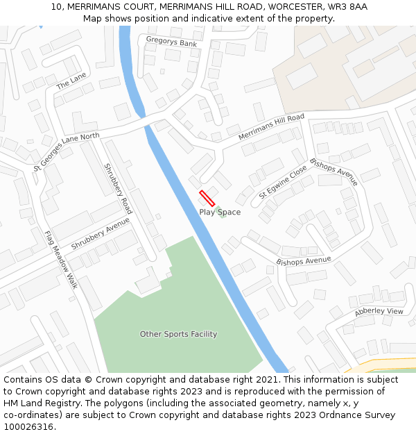10, MERRIMANS COURT, MERRIMANS HILL ROAD, WORCESTER, WR3 8AA: Location map and indicative extent of plot