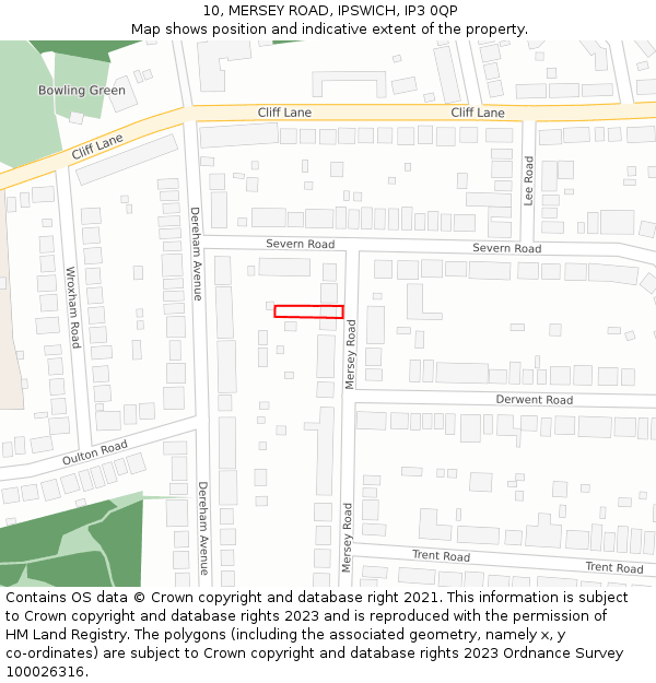 10, MERSEY ROAD, IPSWICH, IP3 0QP: Location map and indicative extent of plot