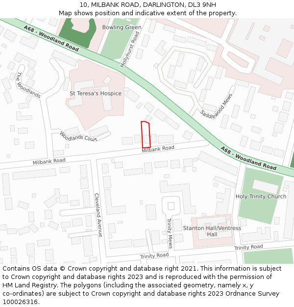 10, MILBANK ROAD, DARLINGTON, DL3 9NH: Location map and indicative extent of plot