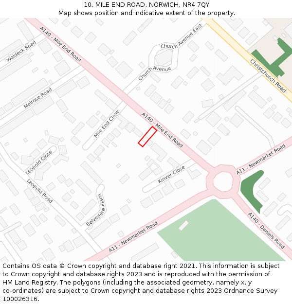 10, MILE END ROAD, NORWICH, NR4 7QY: Location map and indicative extent of plot
