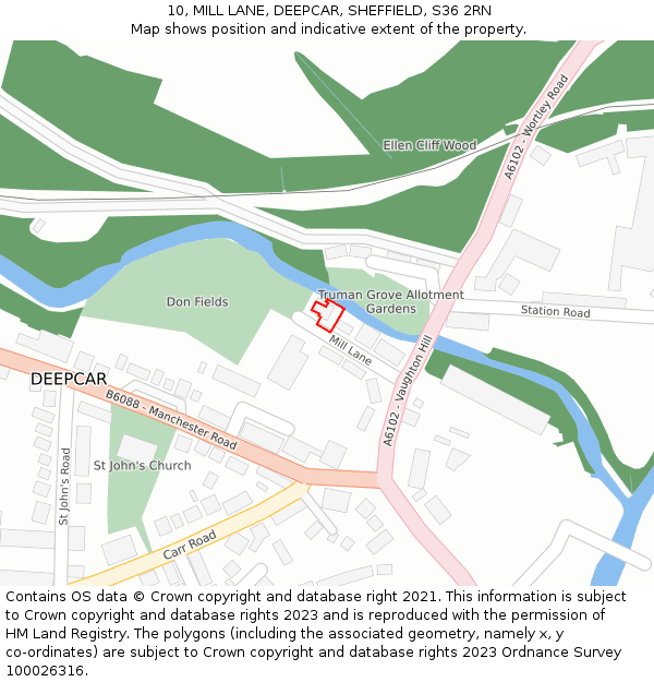 10, MILL LANE, DEEPCAR, SHEFFIELD, S36 2RN: Location map and indicative extent of plot
