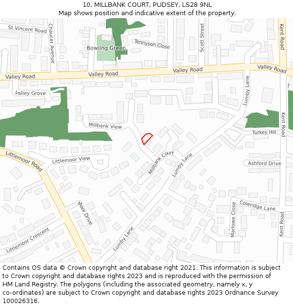 10, MILLBANK COURT, PUDSEY, LS28 9NL: Location map and indicative extent of plot
