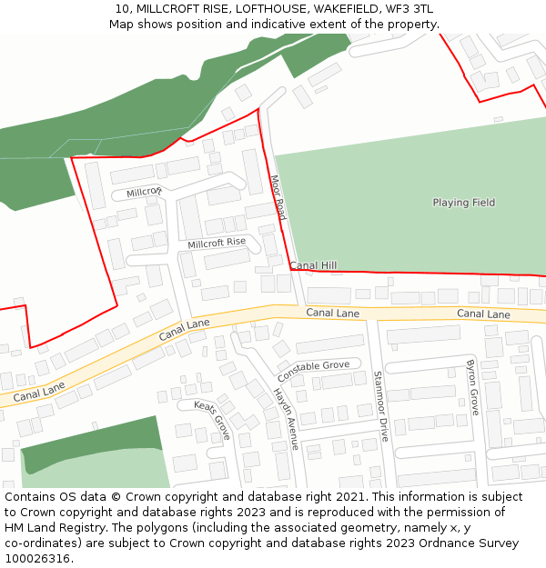 10, MILLCROFT RISE, LOFTHOUSE, WAKEFIELD, WF3 3TL: Location map and indicative extent of plot