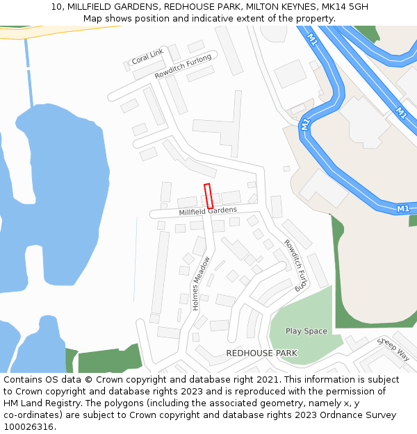 10, MILLFIELD GARDENS, REDHOUSE PARK, MILTON KEYNES, MK14 5GH: Location map and indicative extent of plot