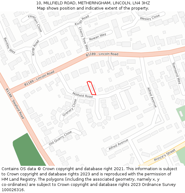 10, MILLFIELD ROAD, METHERINGHAM, LINCOLN, LN4 3HZ: Location map and indicative extent of plot