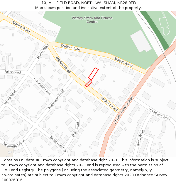 10, MILLFIELD ROAD, NORTH WALSHAM, NR28 0EB: Location map and indicative extent of plot