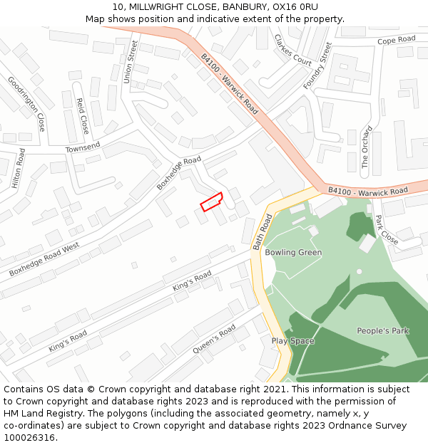 10, MILLWRIGHT CLOSE, BANBURY, OX16 0RU: Location map and indicative extent of plot