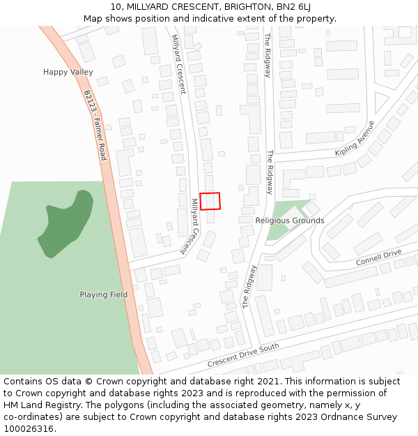 10, MILLYARD CRESCENT, BRIGHTON, BN2 6LJ: Location map and indicative extent of plot